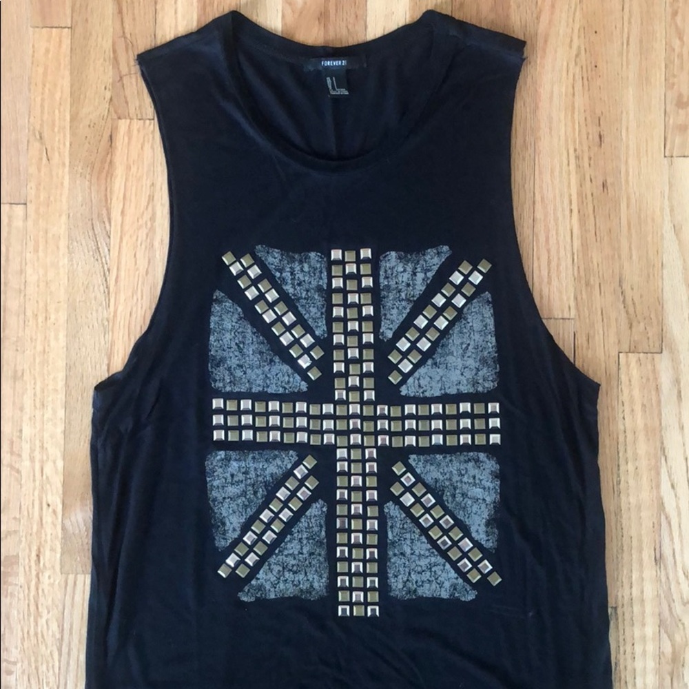 Forever 21 studded British flag muscle Tee.